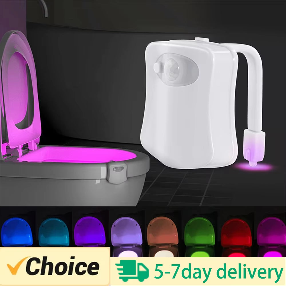 Wireless LED Motion Sensor Night Light - RGB 8-Color Atmosphere Lamp for Bathroom and Toilet