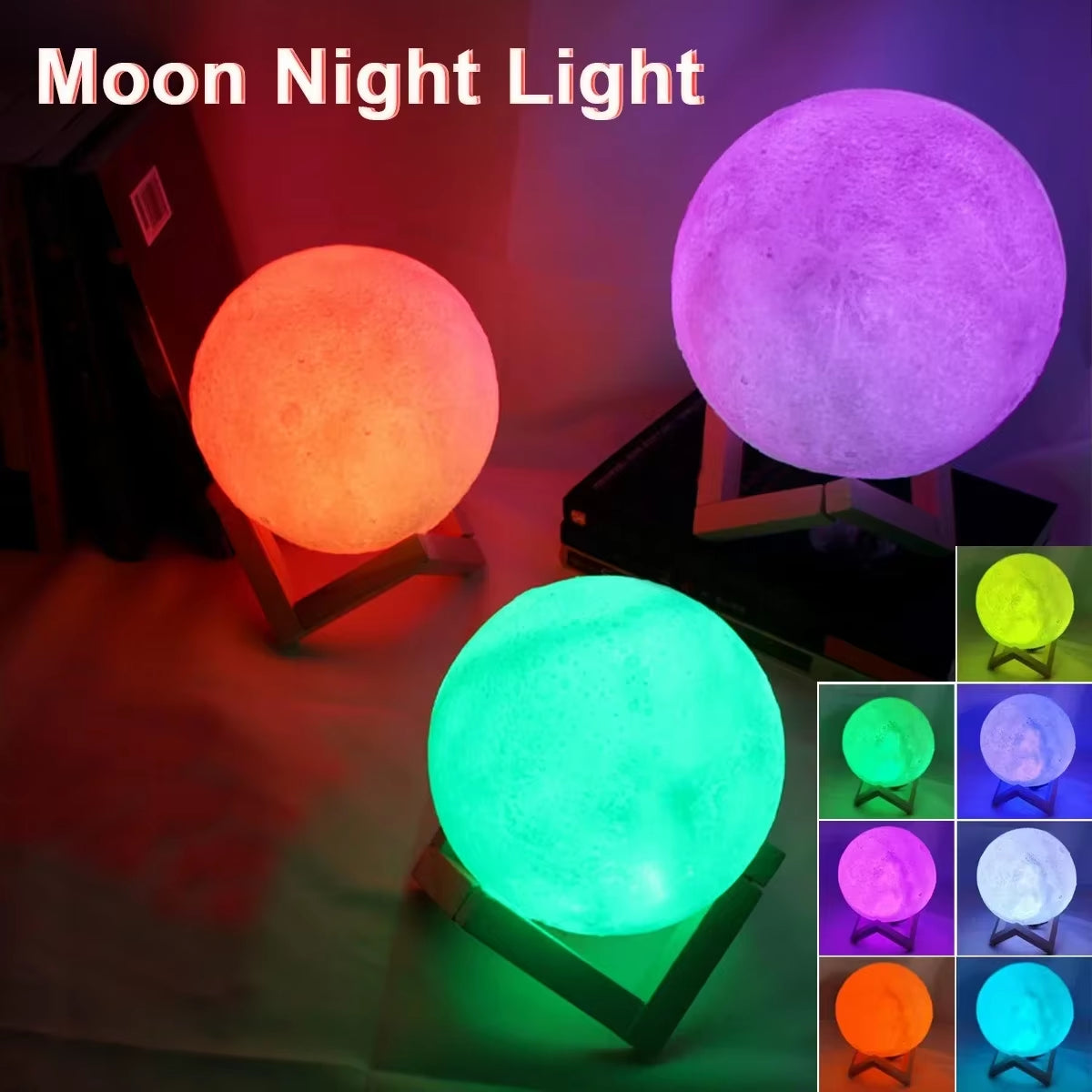 8cm LED Moon Lamp with Stand - Battery-Powered Night Light for Bedroom Decor and Children's Gifts