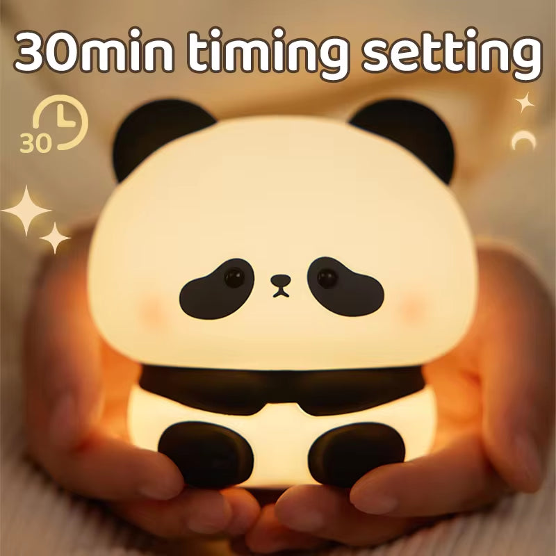 Panda LED Night Light - Adorable Silicone Touch Lamp, USB Rechargeable, with Timer Function for Bedroom Decor and Children's Gifts