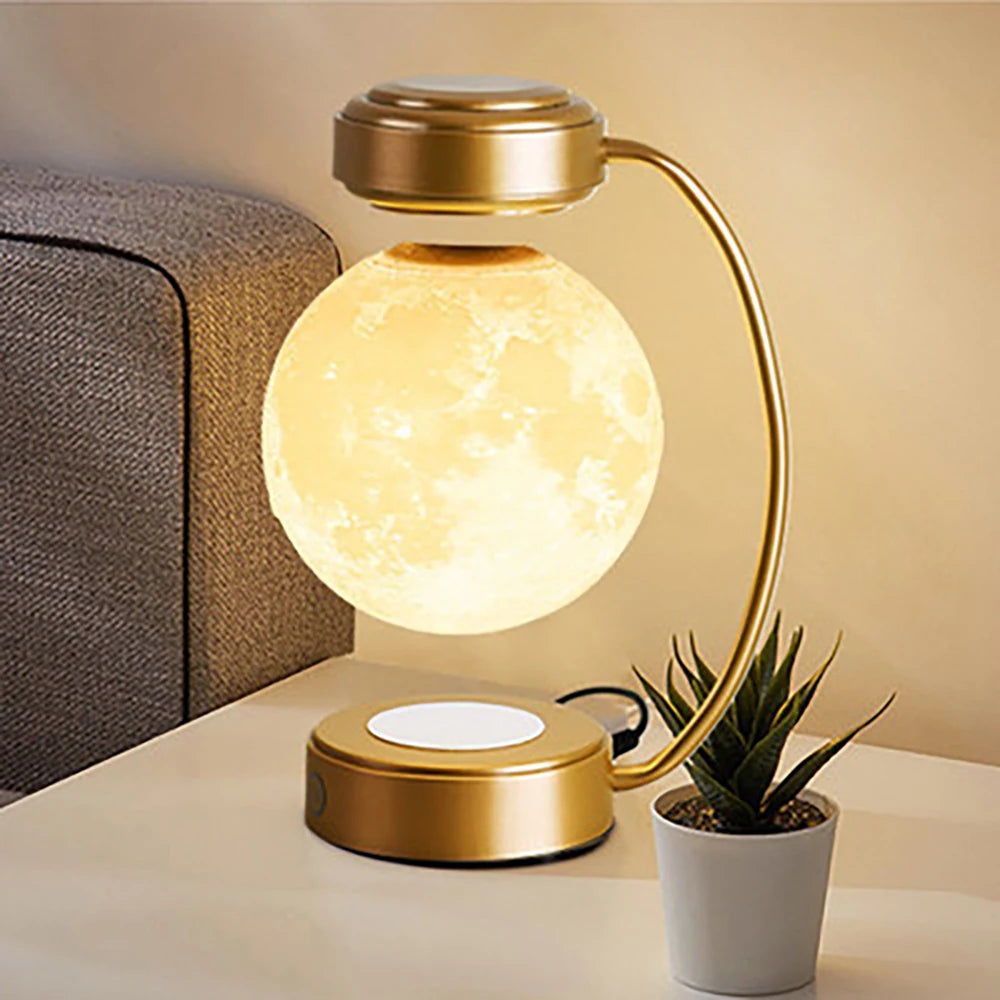 3D Magnetic Levitating Moon Lamp – Rotating LED Night Light with Three Colors