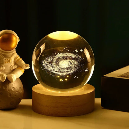 3D Crystal Ball Night Light Featuring Pikachu, Doraemon, and Hello Kitty - Laser Carved Planet Design for Children’s Gifts