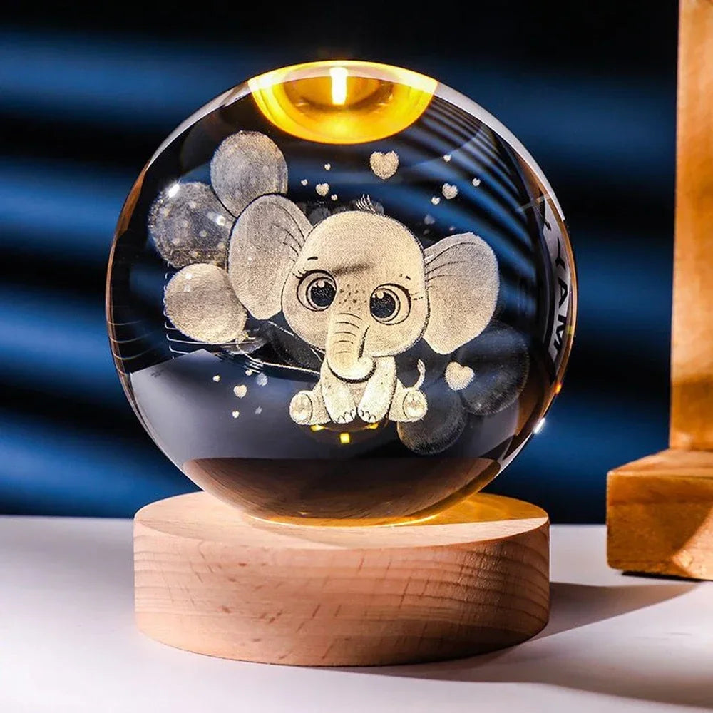 3D Crystal Ball Night Light Featuring Pikachu, Doraemon, and Hello Kitty - Laser Carved Planet Design for Children’s Gifts