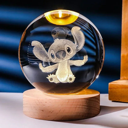 3D Crystal Ball Night Light Featuring Pikachu, Doraemon, and Hello Kitty - Laser Carved Planet Design for Children’s Gifts