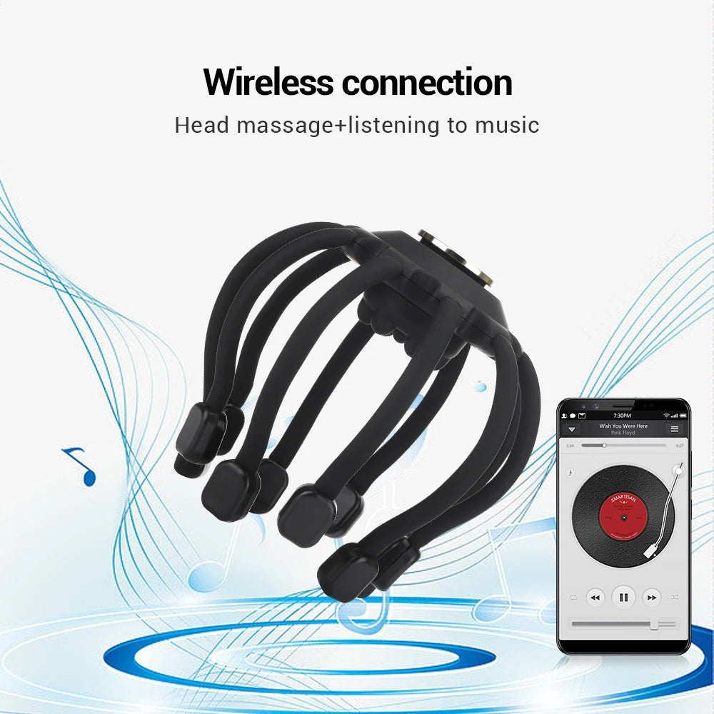 Electric Head Massager with Bluetooth Music - Octopus Scalp Vibration Massage Device for Stress Relief and Improved Sleep