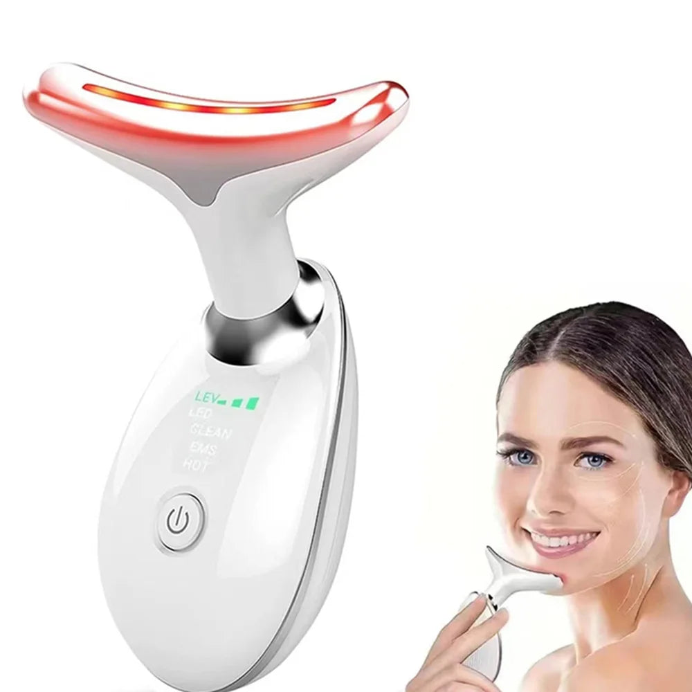 Rechargeable LED Tricolor Facial & Neck Massage Device – Firming & Skin Tightening Beauty Tool