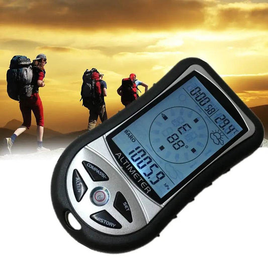 8-in-1 Handheld Electronic Navigation Compass with Altimeter, Barometer, Thermometer, Weather Forecast, and Time Clock for Outdoor Activities - InnoDeviceHub