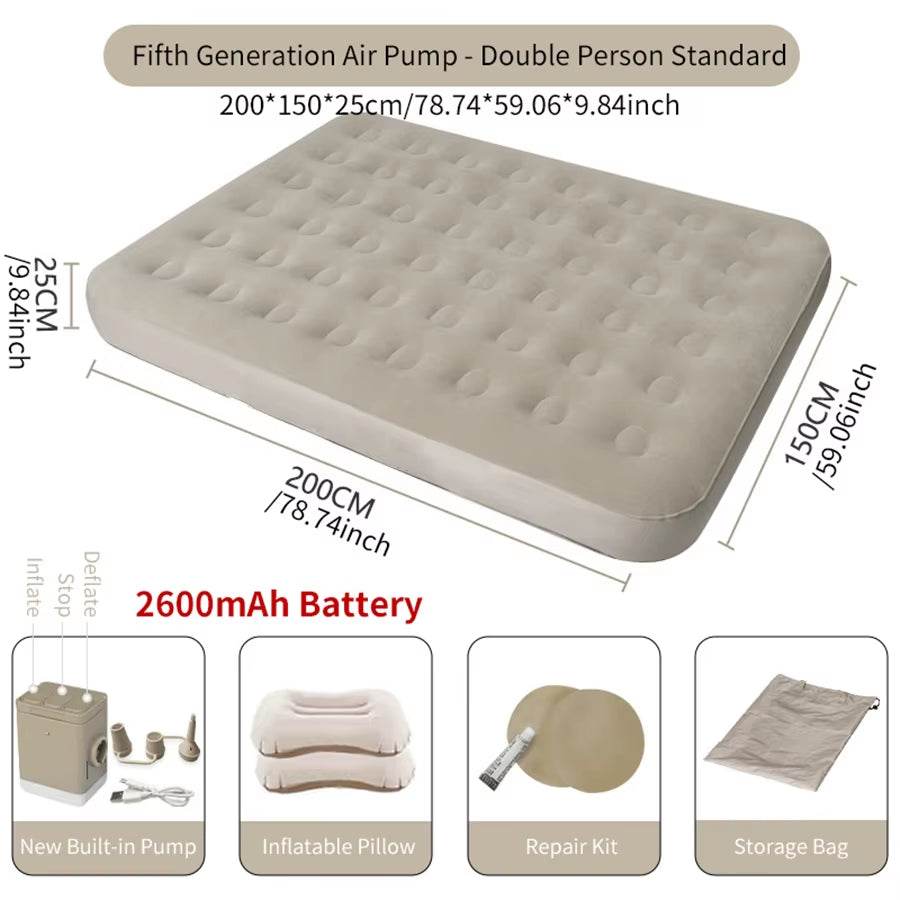 Luxury Inflatable Air Mattress – 2-Person Glamping Sleeping Mat with Built-in Pump - InnoDeviceHub