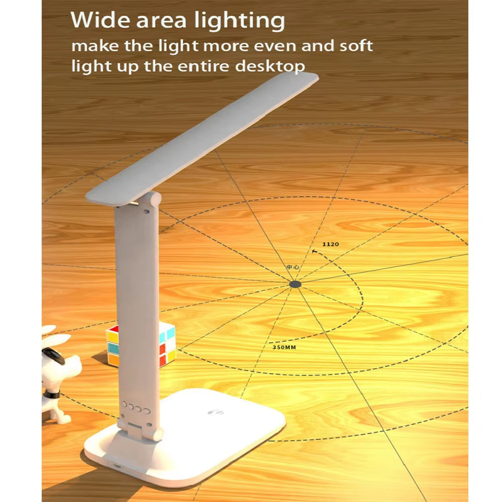 LED Touch-Controlled Foldable Table Lamp with USB Rechargeable Feature, Alarm Clock, Thermometer, and Dimmable Night Light for Study and Reading