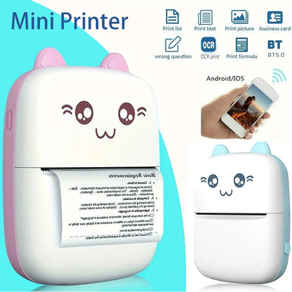 Wireless Mini Thermal Printer - 200 DPI Bluetooth Label and Photo Printer with USB Cable, Portable Design