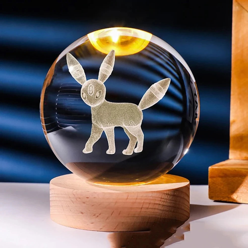 3D Crystal Ball Night Light Featuring Pikachu, Doraemon, and Hello Kitty - Laser Carved Planet Design for Children’s Gifts