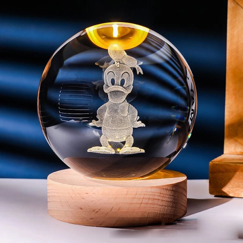 3D Crystal Ball Night Light Featuring Pikachu, Doraemon, and Hello Kitty - Laser Carved Planet Design for Children’s Gifts