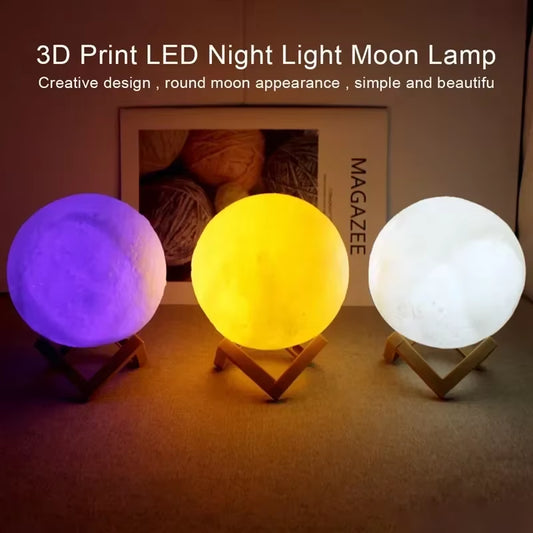 8cm LED Moon Lamp with Stand - Battery-Powered Night Light for Bedroom Decor and Children's Gifts