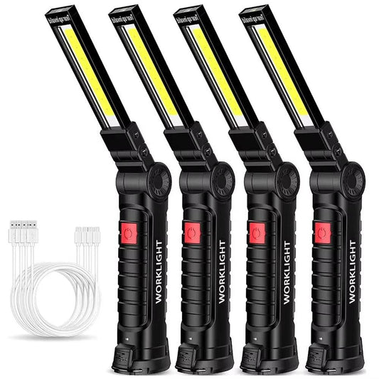 Portable COB LED Flashlight - USB Rechargeable Work Light with Magnetic Features and Built-In Battery for Camping and Outdoor Use - InnoDeviceHub