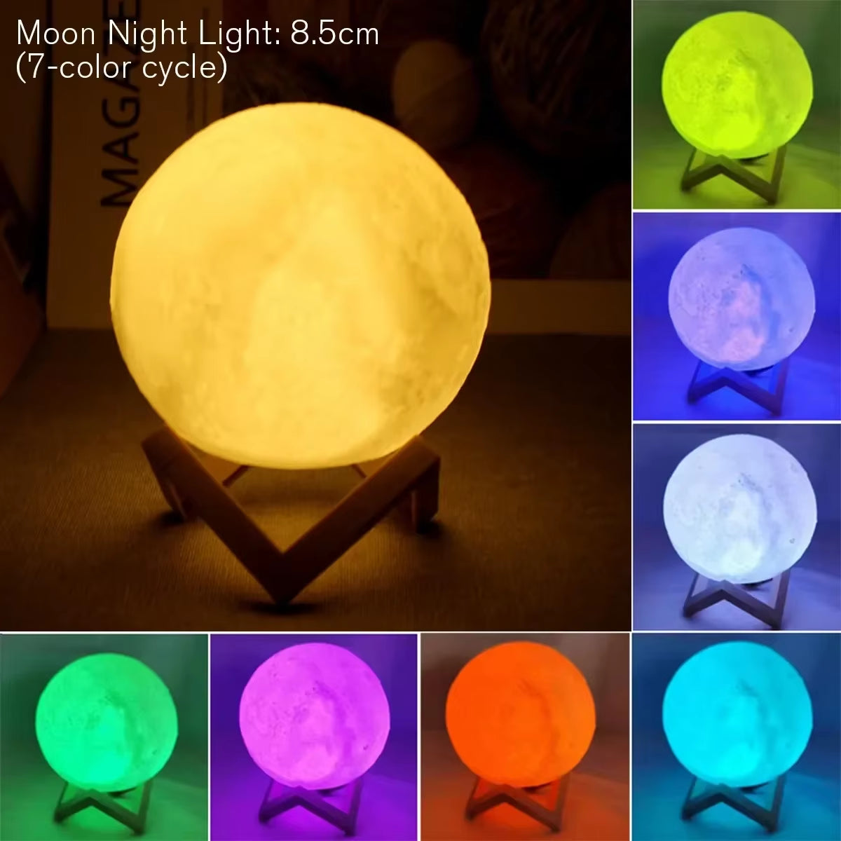 8cm LED Moon Lamp with Stand - Battery-Powered Night Light for Bedroom Decor and Children's Gifts